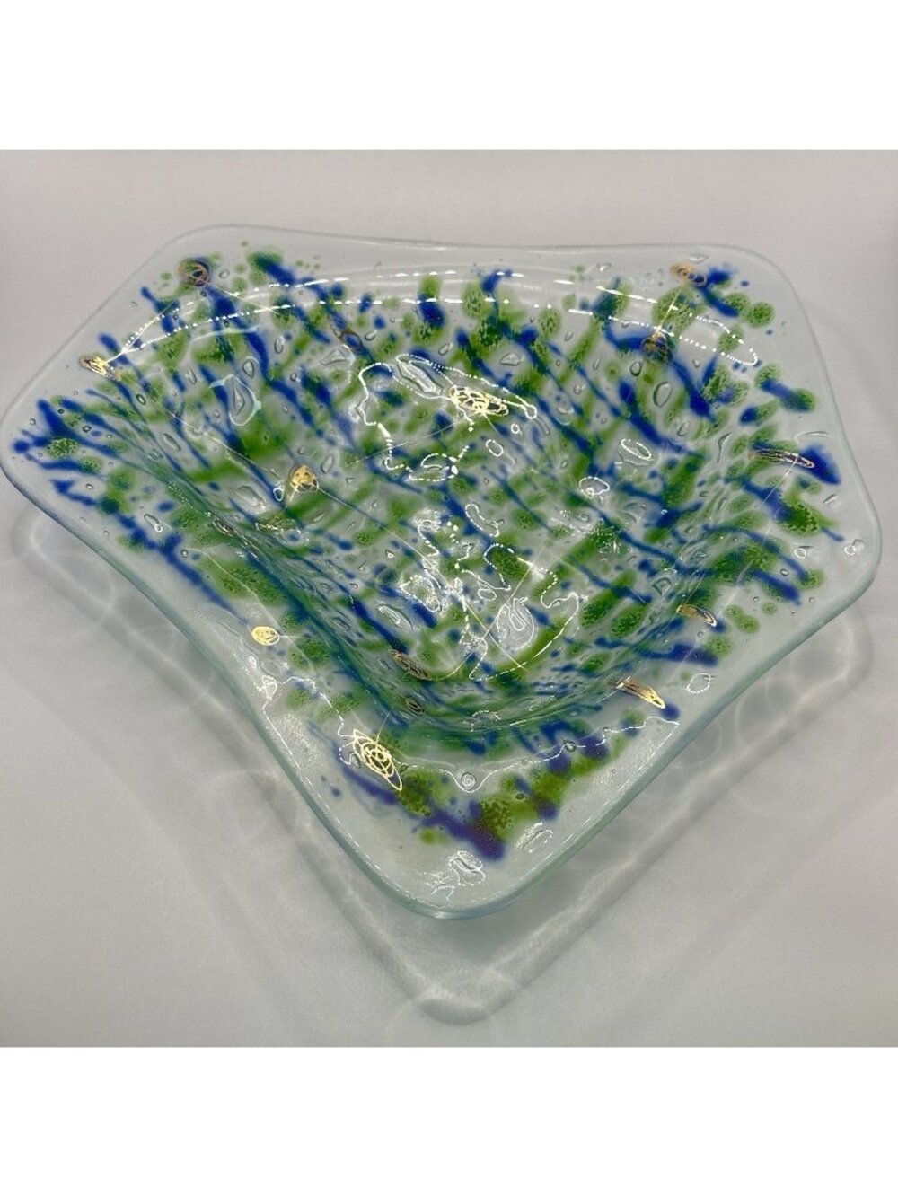 Higgins Fused Art Glass Freeform Dottie Etched Signature Mid Century Modern